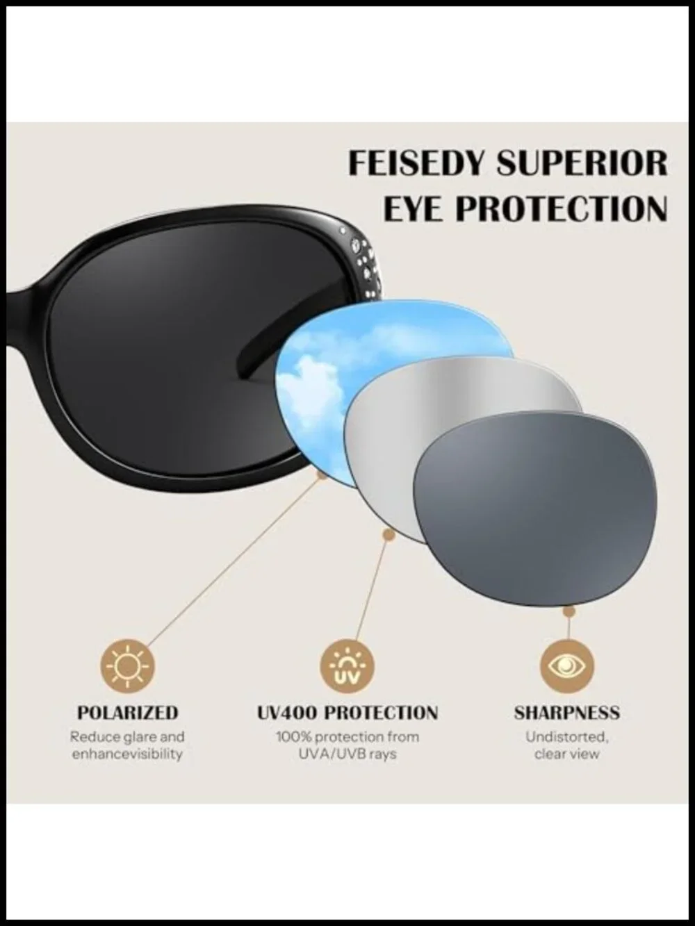 Wrap Around Polarized Sunglasses Rhinestone Design UV400 Protection